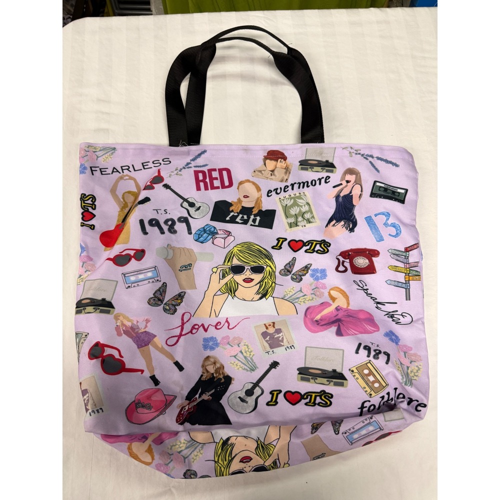 Taylor Swift Eras Tour Inspired Collage Tote Bag Lavender Purple Swiftie Fan Art